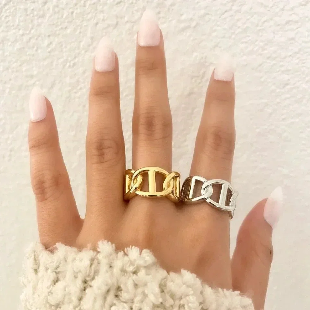 925 Sterling Silver Chunky Ring Thick Bold Chain Link Ring